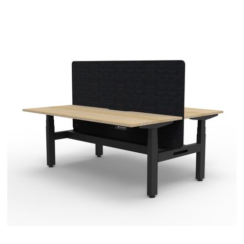 Rapid Boost Plus Height Adjustable Desk with Black Eco Screen & Cable Tray Back To Back 1800mm Black Frame Natural Oak Top