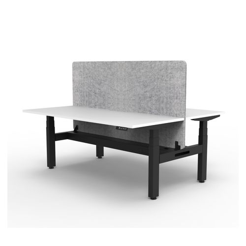 Rapid Boost Plus Height Adjustable Desk with Grey Eco Screen & Cable Tray Back To Back 1800mm Black Frame Natural White Top