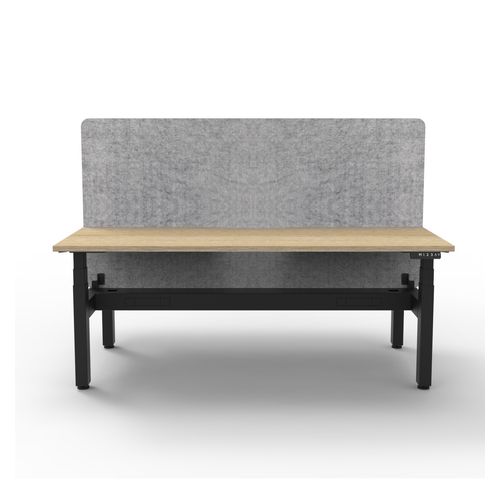 Rapid Boost Plus Height Adjustable Desk with Grey Eco Screen & Cable Tray Back To Back 1800mm Black Frame Natural Oak Top