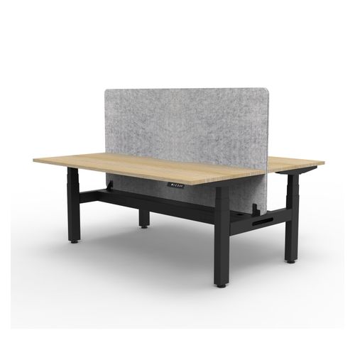 Rapid Boost Plus Height Adjustable Desk with Grey Eco Screen & Cable Tray Back To Back 1800mm Black Frame Natural Oak Top