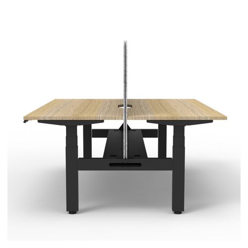 Rapid Boost Plus Height Adjustable Desk with Grey Eco Screen & Cable Tray Back To Back 1800mm Black Frame Natural Oak Top