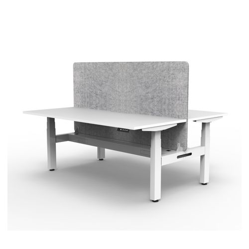 Rapid Boost Plus Height Adjustable Desk with Grey Eco Screen & Cable Tray Back To Back 1800mm White Frame Natural White Top
