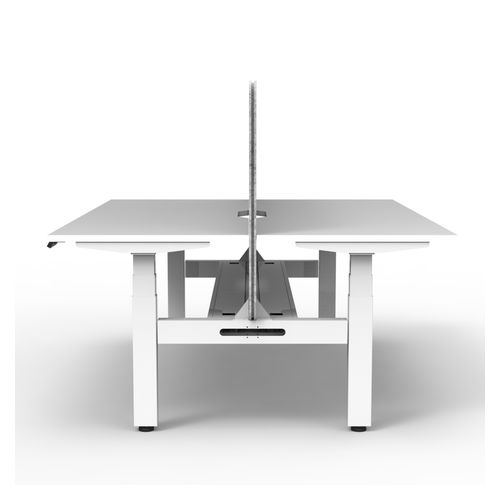 Rapid Boost Plus Height Adjustable Desk with Grey Eco Screen & Cable Tray Back To Back 1800mm White Frame Natural White Top
