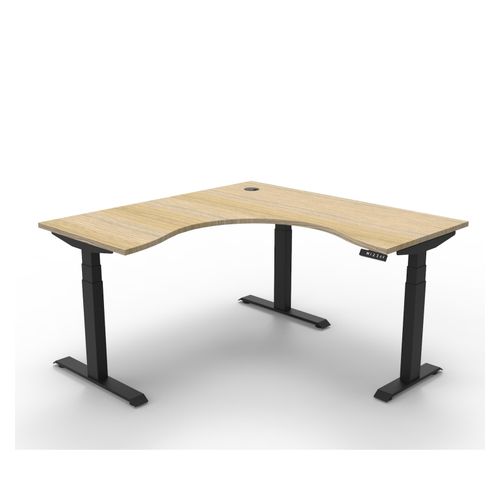 Rapid Boost Plus Height Adjustable Workstation 1500x1500mm Black Frame Natural Oak Top
