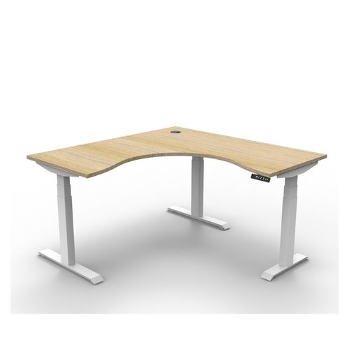 Rapid Boost Plus Height Adjustable Workstation 1500x1500mm White Frame Natural Oak Top