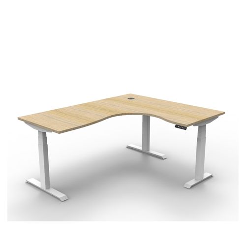 Rapid Boost Plus Height Adjustable Workstation 1800x1500mm White Frame Natural Oak Top