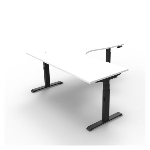 Rapid Boost Plus Height Adjustable Workstation 1800x1800mm Black Frame Natural White Top