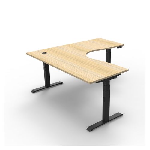 Rapid Boost Plus Height Adjustable Workstation 1800x1800mm Black Frame Natural Oak Top