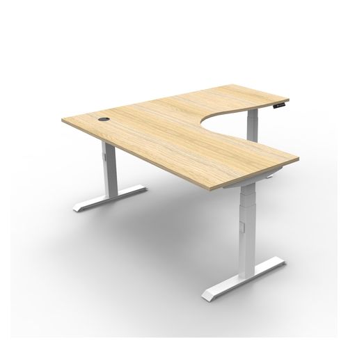 Rapid Boost Plus Height Adjustable Workstation 1800x1800mm White Frame Natural Oak Top