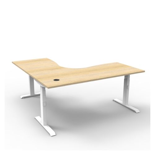 Rapid Boost Plus Height Adjustable Workstation 1800x1800mm White Frame Natural Oak Top