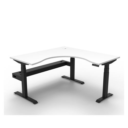 Rapid Boost Plus Height Adjustable Workstation with Cable Tray 1500x1500mm Black Frame Natural White Top