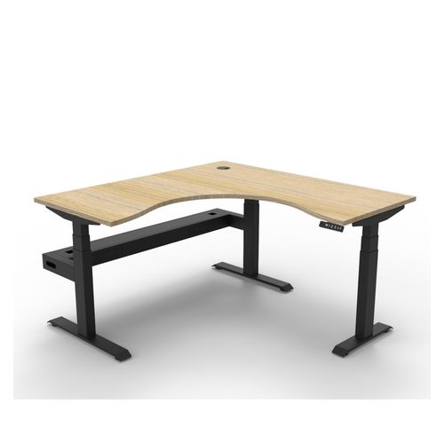 Rapid Boost Plus Height Adjustable Workstation with Cable Tray 1500x1500mm Black Frame Natural Oak Top