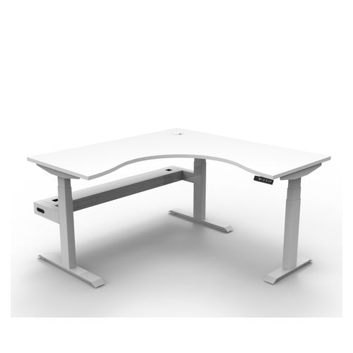 Rapid Boost Plus Height Adjustable Workstation with Cable Tray 1500x1500mm White Frame Natural White Top