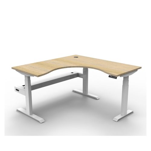 Rapid Boost Plus Height Adjustable Workstation with Cable Tray 1500x1500mm White Frame Natural Oak Top