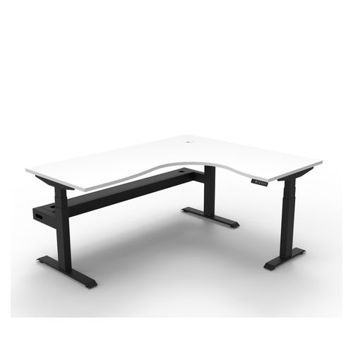 Rapid Boost Plus Height Adjustable Workstation with Cable Tray 1800x1500mm Black Frame Natural White Top