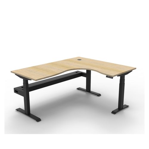 Rapid Boost Plus Height Adjustable Workstation with Cable Tray 1800x1500mm Black Frame Natural Oak Top