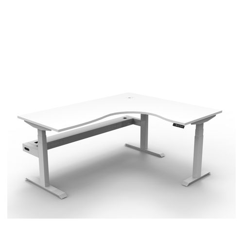 Rapid Boost Plus Height Adjustable Workstation with Cable Tray 1800x1500mm White Frame Natural White Top