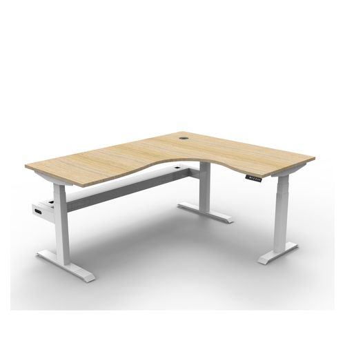 Rapid Boost Plus Height Adjustable Workstation with Cable Tray 1800x1500mm White Frame Natural Oak Top