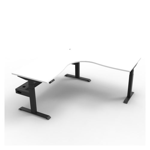 Rapid Boost Plus Height Adjustable Workstation with Cable Tray 1800x1800mm Black Frame Natural White Top