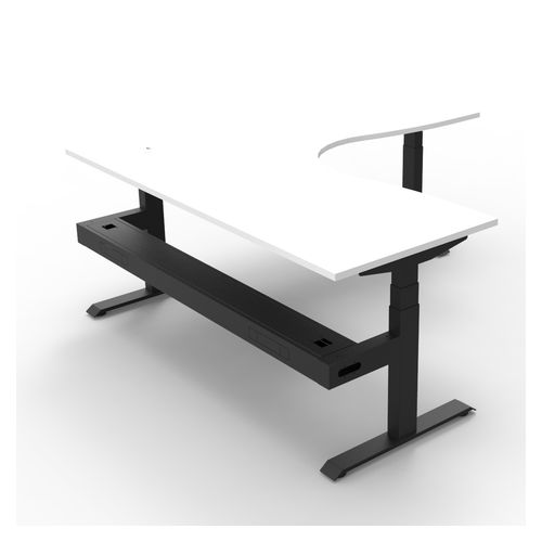 Rapid Boost Plus Height Adjustable Workstation with Cable Tray 1800x1800mm Black Frame Natural White Top