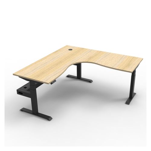 Rapid Boost Plus Height Adjustable Workstation with Cable Tray 1800x1800mm Black Frame Natural Oak Top