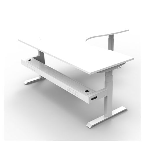 Rapid Boost Plus Height Adjustable Workstation with Cable Tray 1800x1800mm White Frame Natural White Top