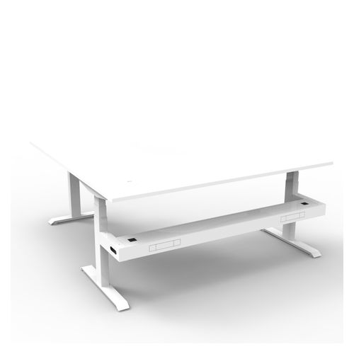 Rapid Boost Plus Height Adjustable Workstation with Cable Tray 1800x1800mm White Frame Natural White Top