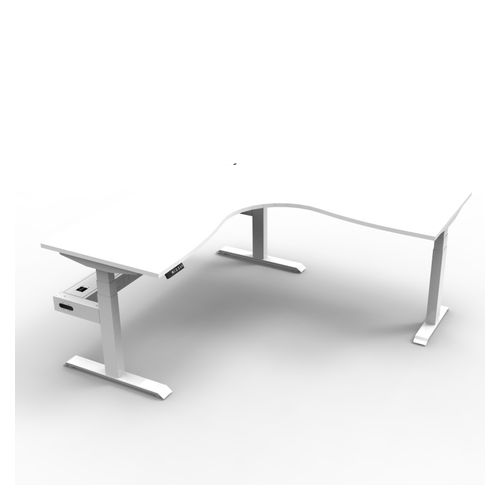 Rapid Boost Plus Height Adjustable Workstation with Cable Tray 1800x1800mm White Frame Natural White Top