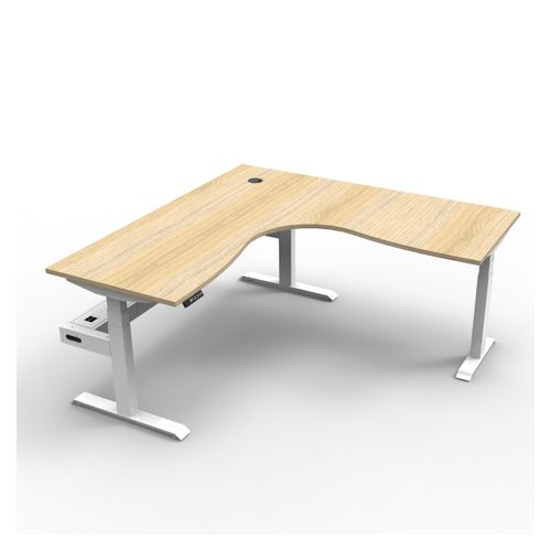 Rapid Boost Plus Height Adjustable Workstation with Cable Tray 1800x1800mm White Frame Natural Oak Top