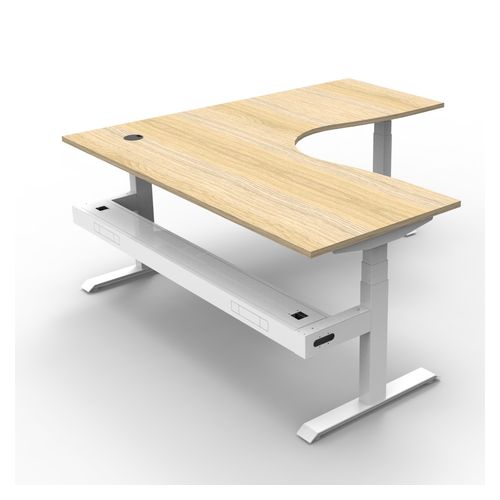 Rapid Boost Plus Height Adjustable Workstation with Cable Tray 1800x1800mm White Frame Natural Oak Top