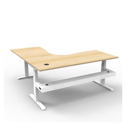Rapid Boost Plus Height Adjustable Workstation with Cable Tray 1800x1800mm White Frame Natural Oak Top