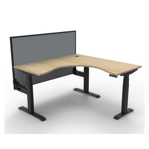 Rapid Boost Plus Height Adjustable Workstation with Screen 1500x1500mm Black Frame Natural Oak Top