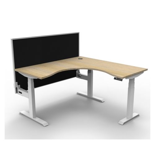 Rapid Boost Plus Height Adjustable Workstation with Screen 1500x1500mm White Frame Natural Oak Top