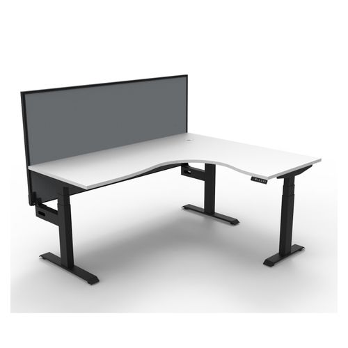 Rapid Boost Plus Height Adjustable Workstation with Screen 1800x1500mm Black Frame Natural White Top
