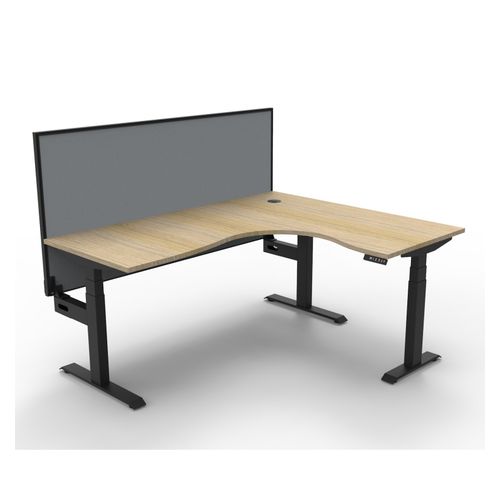Rapid Boost Plus Height Adjustable Workstation with Screen 1800x1500mm Black Frame Natural Oak Top