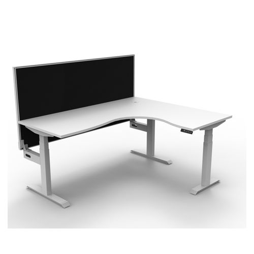 Rapid Boost Plus Height Adjustable Workstation with Screen 1800x1500mm White Frame Natural White Top
