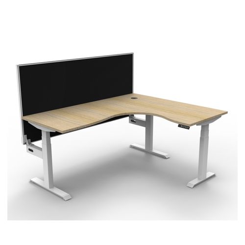 Rapid Boost Plus Height Adjustable Workstation with Screen 1800x1500mm White Frame Natural Oak Top