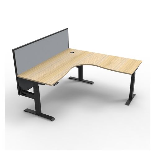 Rapid Boost Plus Height Adjustable Workstation with Screen 1800x1800mm Black Frame Natural Oak Top