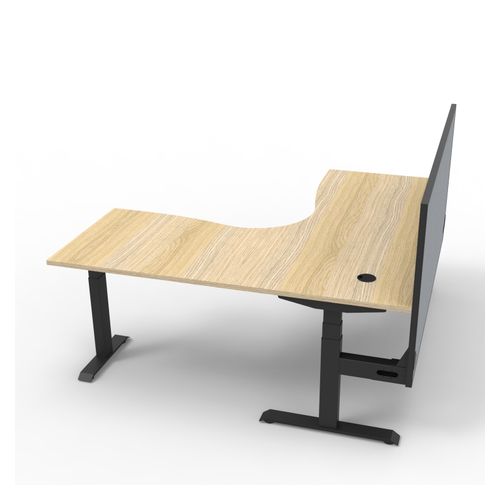 Rapid Boost Plus Height Adjustable Workstation with Screen 1800x1800mm Black Frame Natural Oak Top