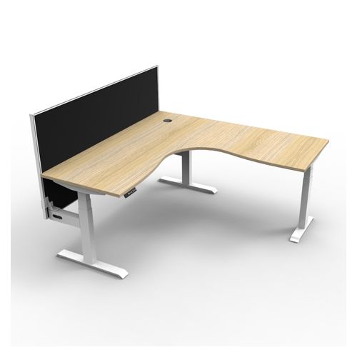 Rapid Boost Plus Height Adjustable Workstation with Screen 1800x1800mm White Frame Natural Oak Top