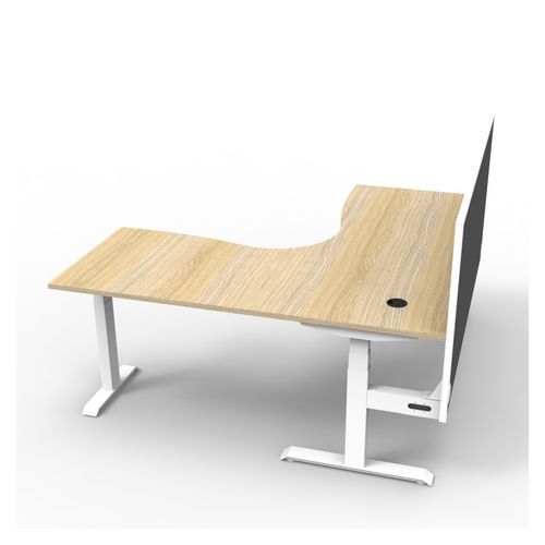 Rapid Boost Plus Height Adjustable Workstation with Screen 1800x1800mm White Frame Natural Oak Top