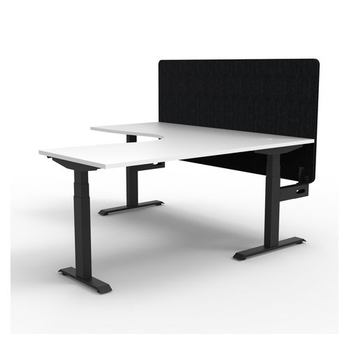 Rapid Boost Plus Height Adjustable Workstation with Black Eco Screen 1800x1500mm Black Frame Natural White Top