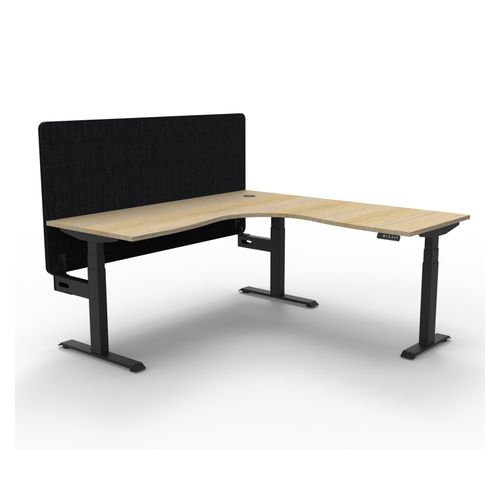 Rapid Boost Plus Height Adjustable Workstation with Black Eco Screen 1800x1500mm Black Frame Natural Oak Top