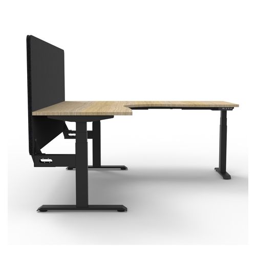 Rapid Boost Plus Height Adjustable Workstation with Black Eco Screen 1800x1500mm Black Frame Natural Oak Top