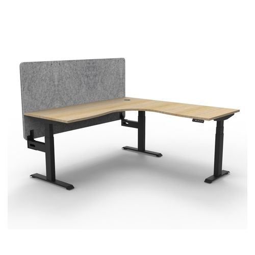 Rapid Boost Plus Height Adjustable Workstation with Grey Eco Screen 1800x1500mm Black Frame Natural Oak Top