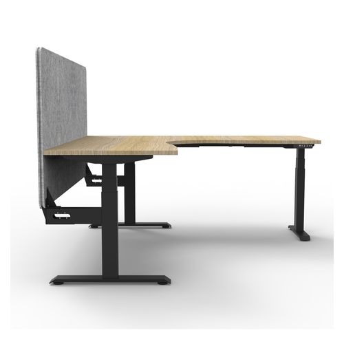 Rapid Boost Plus Height Adjustable Workstation with Grey Eco Screen 1800x1500mm Black Frame Natural Oak Top