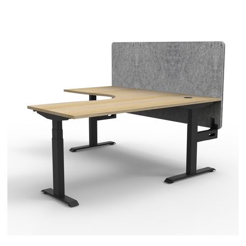 Rapid Boost Plus Height Adjustable Workstation with Grey Eco Screen 1800x1500mm Black Frame Natural Oak Top