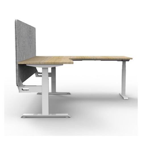 Rapid Boost Plus Height Adjustable Workstation with Grey Eco Screen 1800x1500mm White Frame Natural Oak Top