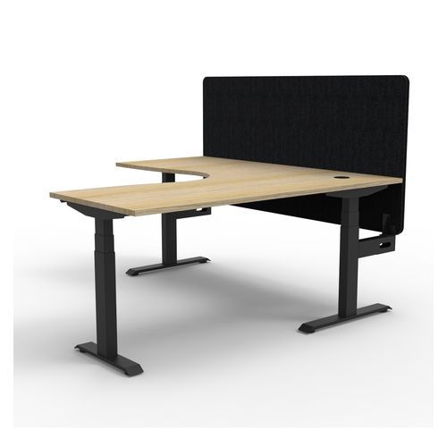 Rapid Boost Plus Height Adjustable Workstation with Black Eco Screen 1800x1800mm Black Frame Natural Oak Top