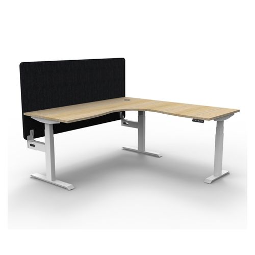 Rapid Boost Plus Height Adjustable Workstation with Black Eco Screen 1800x1800mm White Frame Natural Oak Top